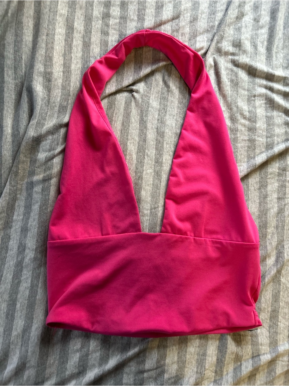 SHEIN Hot Pink Plunge Halter Crop Top